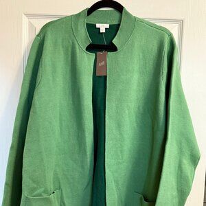 J.Jill Majestic Cotton-Blend Open-Front Green Cardigan Sweater – Size XL, NWT